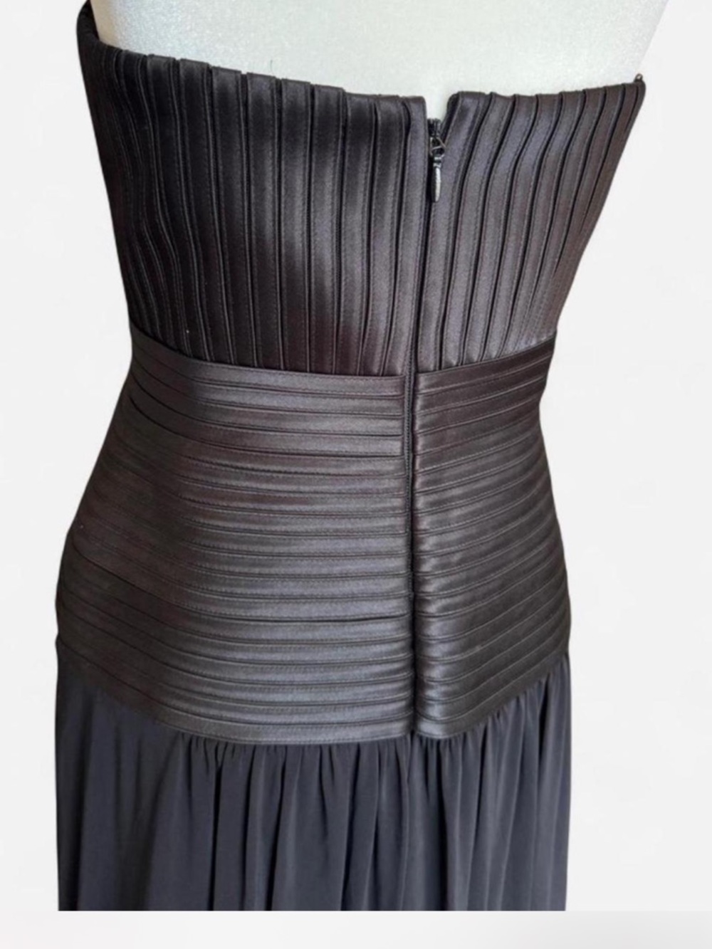 BCBGMAXAZRIA Pleated Strapless Gown | Corset Bodice | Black Maxi | Size S - Picture 6 of 7